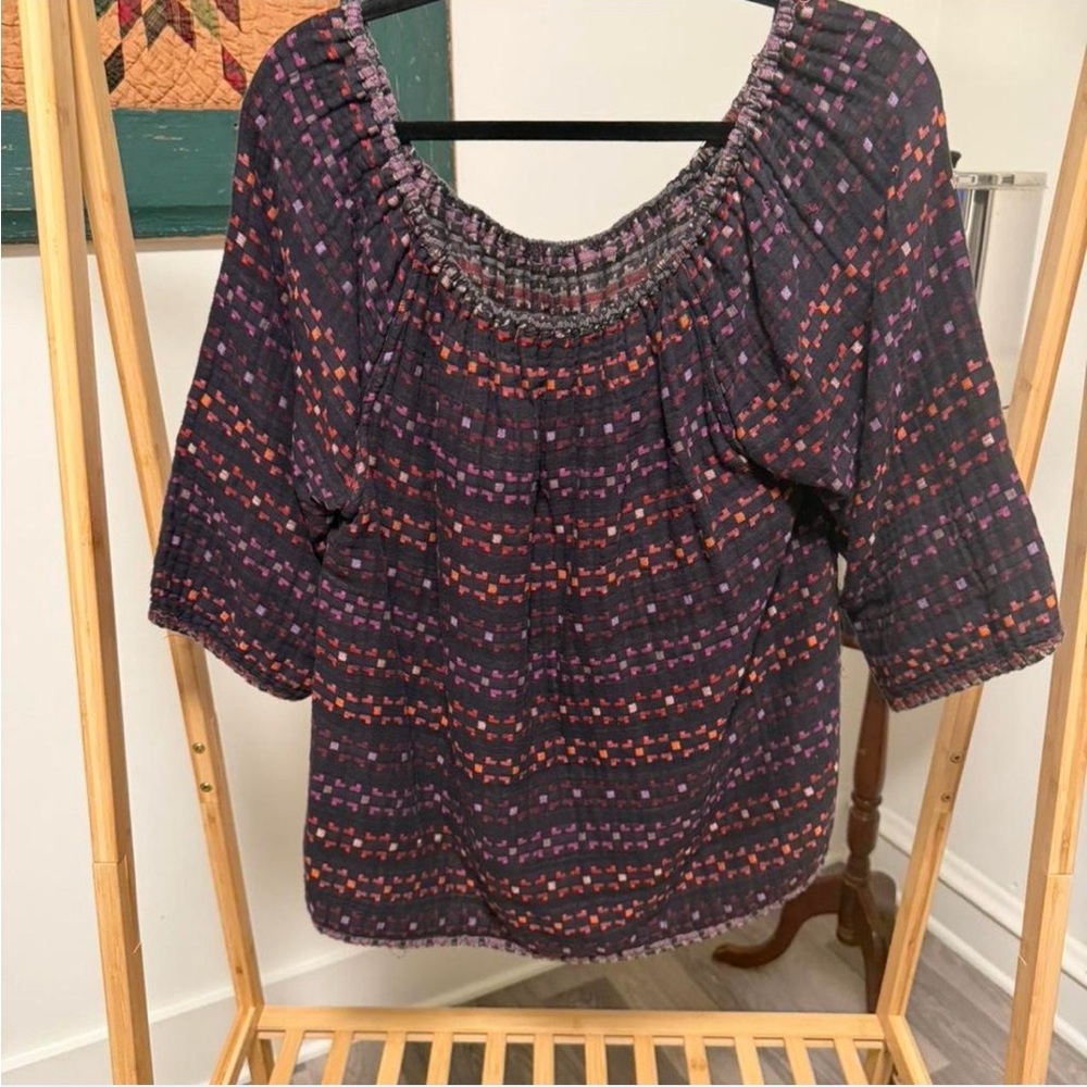 Ace & Jig Purple Peasant Blouse with Orange & Pink Motif